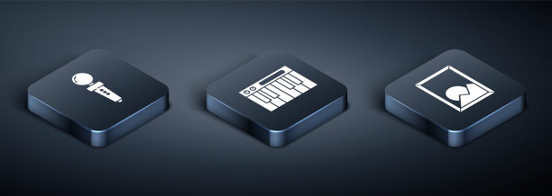 设定等距摇杆用于街机，图片风景和音乐合成器图标。矢量图。图片下载