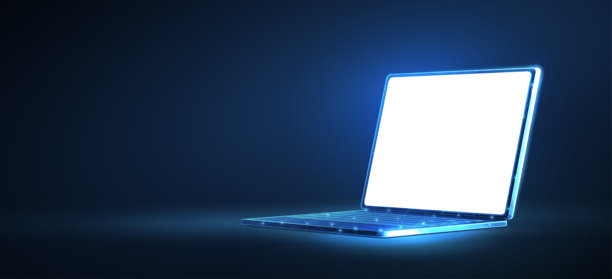 白色屏幕的笔记本电脑，桌面显示器，笔记本电脑，办公桌，网页显示图片下载