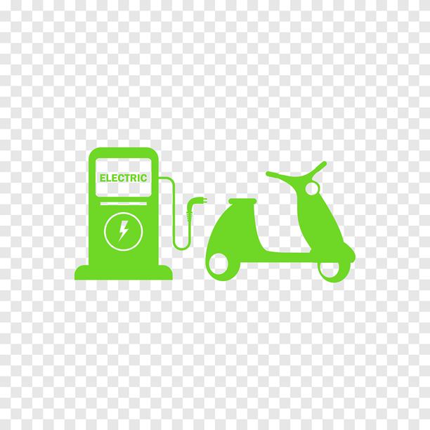 电动摩托车。环保摩托车。在充电站充电的摩托车。生态交通概念矢量插图。图片下载