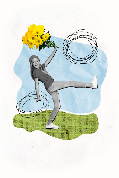 黑白效果的女孩在创意背景下跳舞的垂直复合拼贴图片图片下载