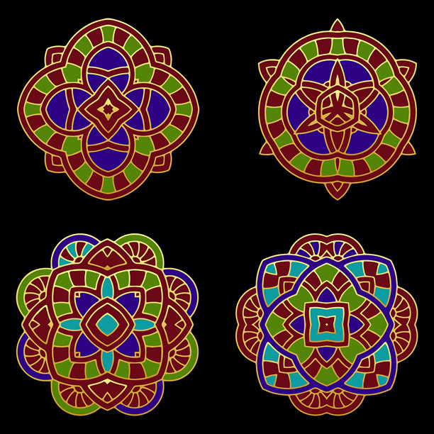 适合激光切割金属、木雕、着色和彩色玻璃的模板和模具套件。孤立的。东部、亚洲、印度、墨西哥和阿兹特克的图案和装饰。图片下载