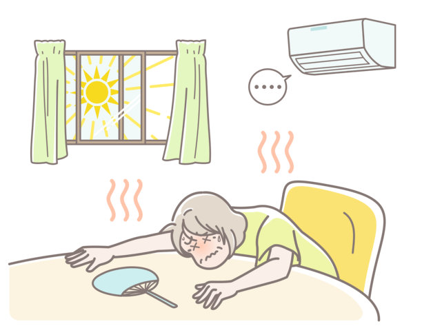 室内中一位老年女性中暑的插画艺术图片下载