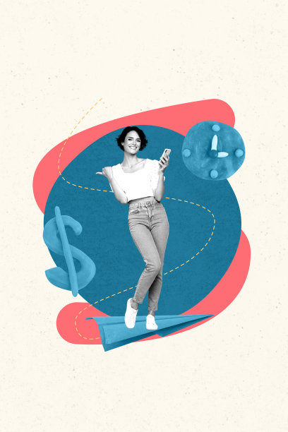 趋势图像：垂直照片拼贴，快乐的女商人手持手机，时间到期，截止日期，美元货币，收入，金钱，利润图片下载