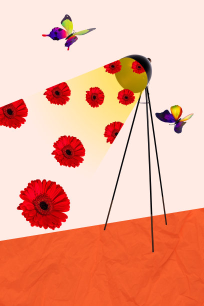 趋势艺术作品复合素描图像照片拼贴，展现创意、电光、聪明决策、解谜、花卉、春天、蝴蝶与自然。图片下载