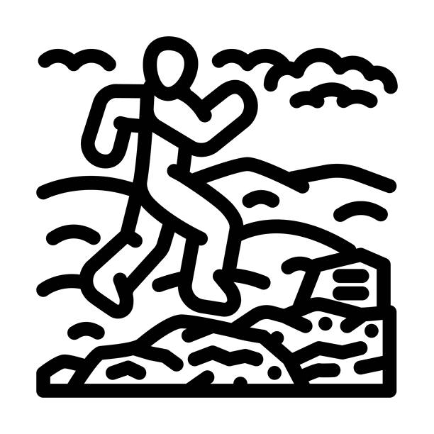 山地小径跑步户外健身线条图标插图图片下载