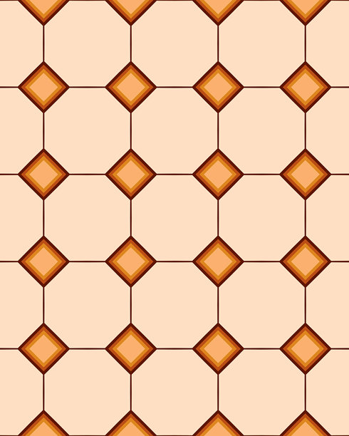 详细的瓷砖设计特点是温暖色调中八角形和菱形的重复图案，非常适合提升室内空间的氛围。图片下载