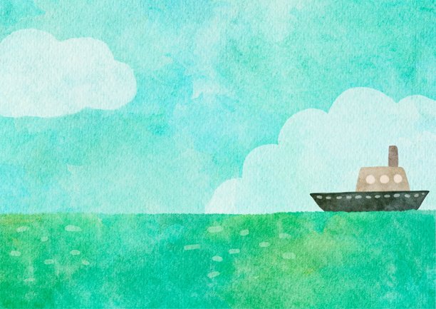 简单手绘海洋插图素材风景图片下载