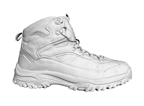 一双白色鞋子，黑色鞋底和黑色鞋带。该鞋子设计用于在雪地中穿着。侧视图。3D图片下载
