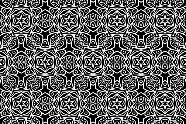 几何民族蕾丝黑白图案。适合金属激光切割、木雕、着色、彩色玻璃的模板和模具。东方、亚洲、印度、墨西哥、阿兹特克的装饰。图片下载