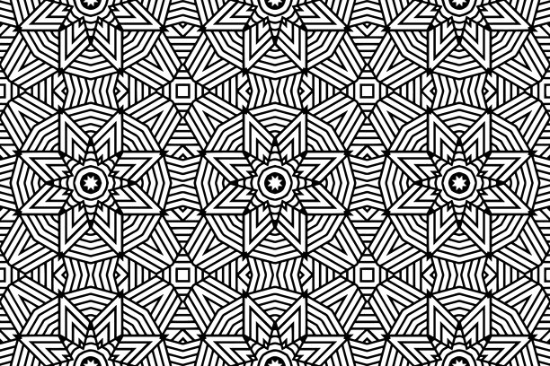 几何民族装饰黑白图案。适合激光切割金属、木雕、上色、彩色玻璃的模板和模具。东方、亚洲、印度、墨西哥、阿兹特克的装饰品。图片下载