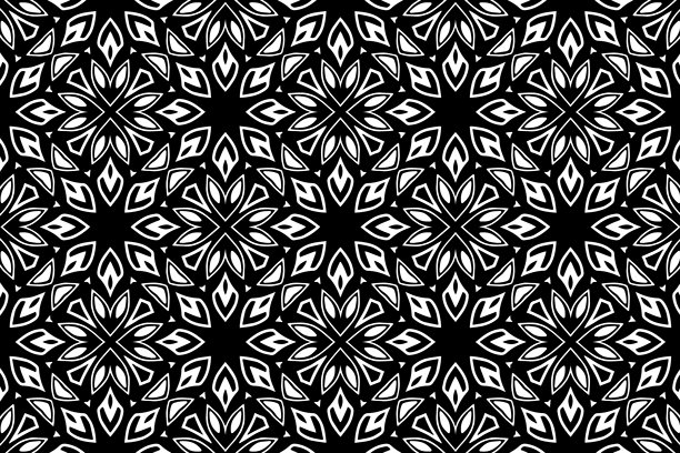 几何民族花卉黑白图案。适合激光切割金属、木雕、着色、彩色玻璃的模板和模具。东方、亚洲、印度、墨西哥、阿兹特克的装饰。图片下载