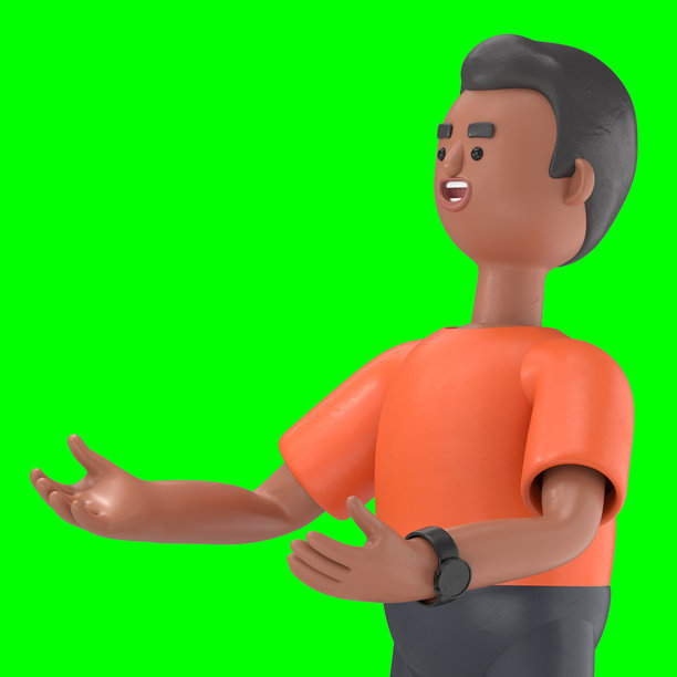 3D插图：帅气的男人大卫，欢迎。绿色屏幕模型。3D渲染在绿色屏幕上，用于视频素材和抠图。图片下载