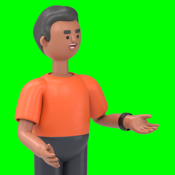 3D插图：帅气的男人大卫，欢迎。绿色屏幕模型。3D渲染在绿色屏幕上，用于视频素材和抠图。图片下载