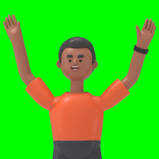 3D插图：帅气的男人大卫是超级明星。绿幕模型。3D渲染在绿幕上，用于视频素材和抠图。图片下载