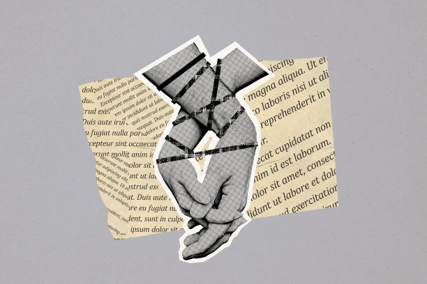 关于绑缚手部、绳索、恐怖主义、惩罚概念的合成照片拼贴，受害者、囚犯、正义、监狱，孤立在涂鸦背景上。图片下载