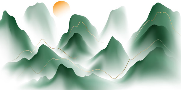 现代设计矢量插图，展示美丽的中国水墨山水画。图片下载