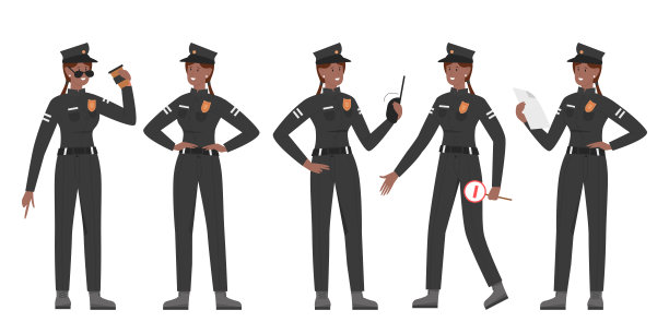 非洲裔女警穿着制服摆姿势的照片集图片下载