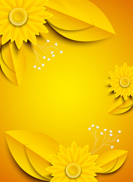 抽象的黄色花朵（向日葵）纸艺风格插图 | 背景素材艺术系列图片下载