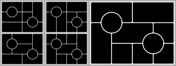 4x3 野兽派网格模板。照片布局便当盒设计。拼贴马赛克形状的海报背景。幻灯片情绪板小册子，蒙太奇海报抽象图形。矩形图像画廊，圆形风格。图片下载