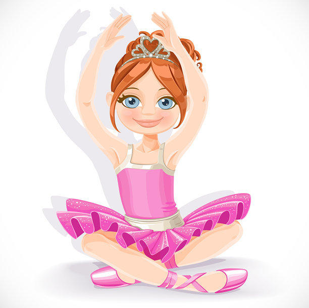 穿着蓝色裙子的美丽芭蕾舞女孩坐在白色背景上的地板上图片下载