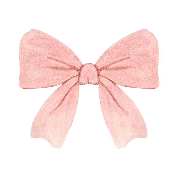 珊瑚色毛绒蝴蝶结，桃色丝带，水彩插图，背景为白色。图片下载