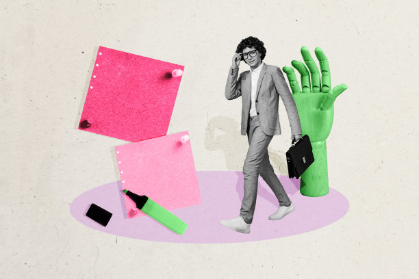 快乐的男学生穿着正式校服，手持公文包，走在贴有学校提醒的涂鸦背景前的拼贴照片。图片下载