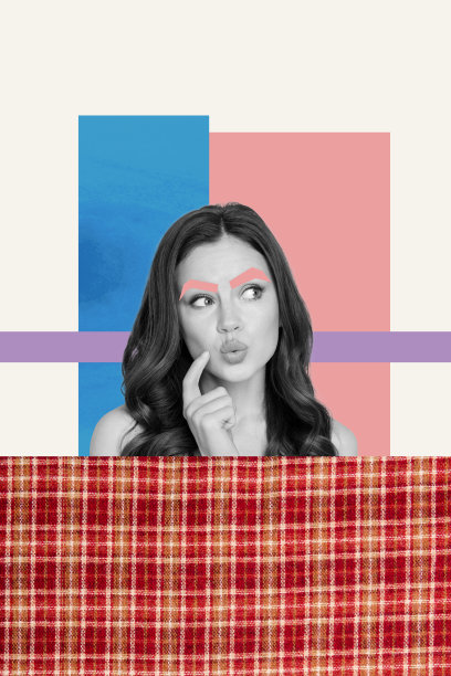 黑白剪影年轻迷人女性模特面部美妆素描照片拼贴艺术作品图片下载