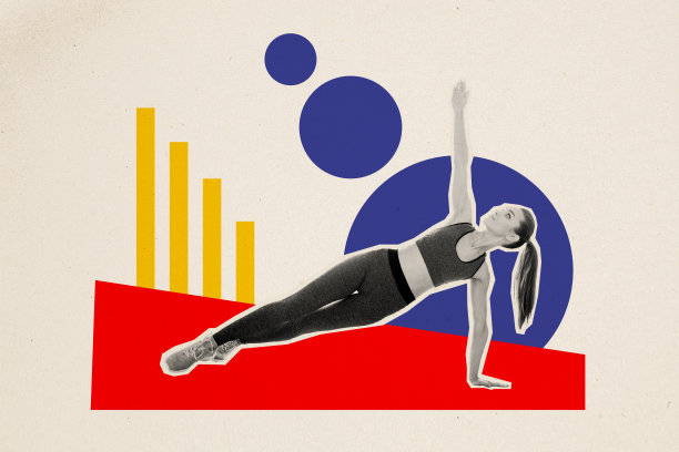 漂亮的运动女孩做平板支撑的拼贴照片，健康生活方式，普拉提，运动，健身，锻炼，心肺训练，背景为涂鸦风格。图片下载