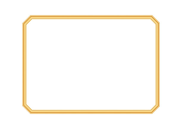 金色闪亮的矩形斜边框。用于证书、奖项、印章、渐变效果的金色奢华逼真复古矩形边框，适合图片和物体的模型照片框。矢量插图图片下载