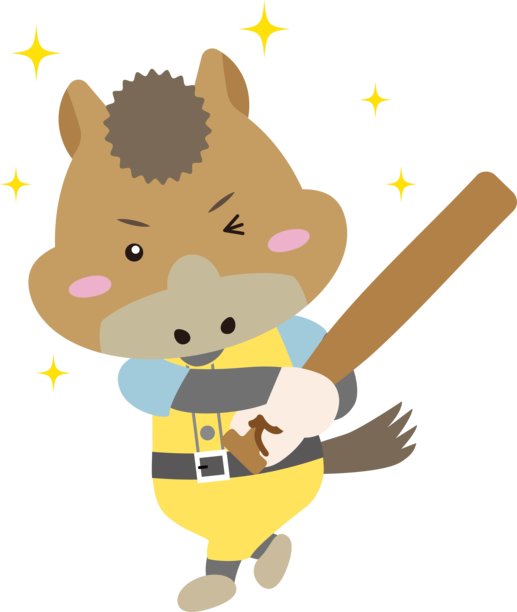 可爱的马角色在打棒球，手持球棒 - 十二生肖马的运动插图 / 插图素材（矢量插图）图片下载