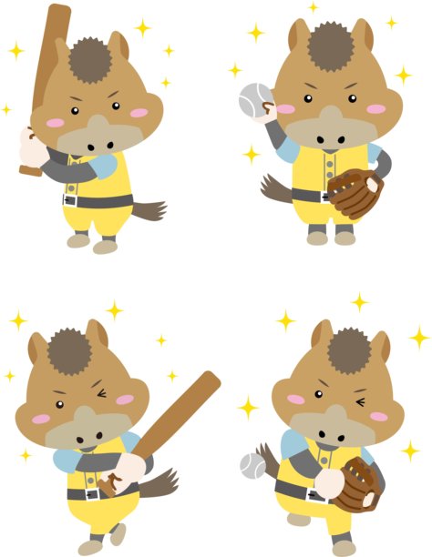 可爱的马角色在打棒球，手持球棒和手套 - 马年 / 插图素材（矢量插图）图片下载