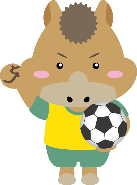 [马年] 精力充沛的马角色踢足球 – 适合新年贺卡、体育和儿童内容 / 插图素材（矢量插图）图片下载