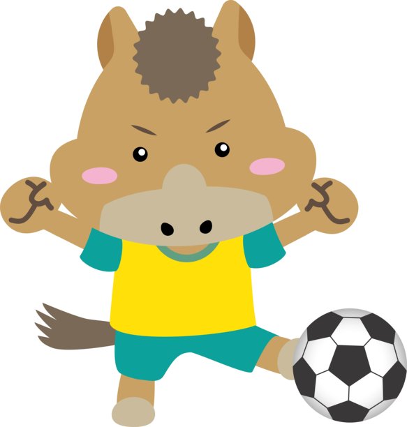 [马年] 精力充沛的马角色踢足球 – 适合新年贺卡、体育和儿童内容 / 插图素材（矢量插图）图片下载