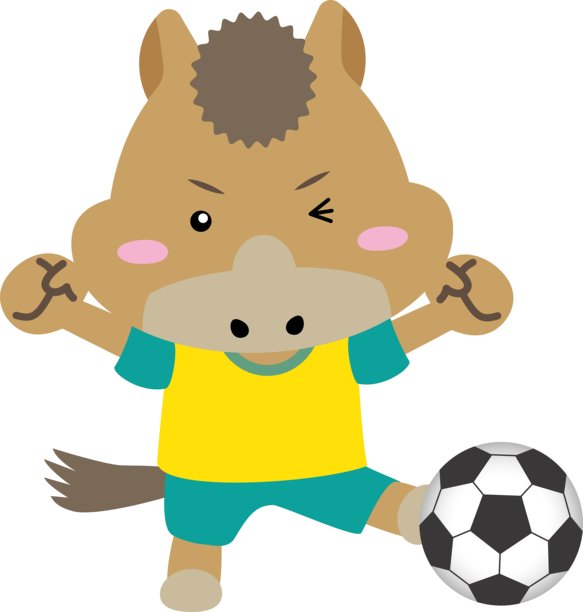 [马年] 精力充沛的马角色踢足球 - 适合新年贺卡、体育和儿童内容 / 插图素材（矢量插图）图片下载