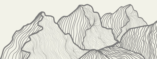 线条山脉丘陵。手绘。抽象山地风景背景。极简线条艺术矢量插图，适用于印刷、装饰、室内装潢、墙面艺术、画布印刷。图片下载