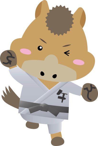 可爱的马角色穿着武术服装，系着黑带 / 插图素材（矢量插图）图片下载
