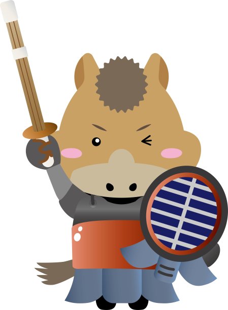 可爱的马角色穿着剑道盔甲 - 马年体育插图 / 插图素材（矢量插图）图片下载