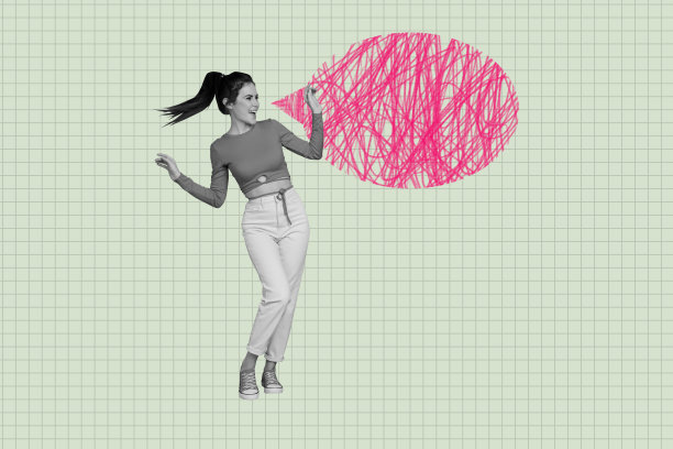 全3D图像草图照片拼贴，快乐的女孩和男孩坐在气泡通知云聊天框语音交流图标旁边图片下载