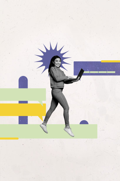 流行艺术杂志风格的照片拼贴，快乐的女孩和男孩，带有对话气泡，笔记本电脑上输入信息，笔记本电脑沟通对话短语云彩图片下载