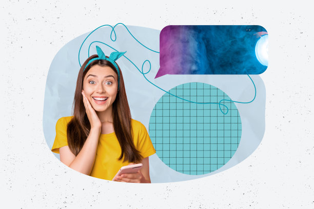 时尚流行艺术图像，充满了快乐女孩和男孩的照片拼贴，展示了气泡沟通、聊天通知和对话交流。图片下载