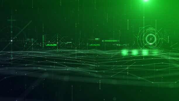 数字网络连接中的数字虚拟空间与粒子。高速连接和数据分析技术的数字背景概念。- 4K库存照片图片下载