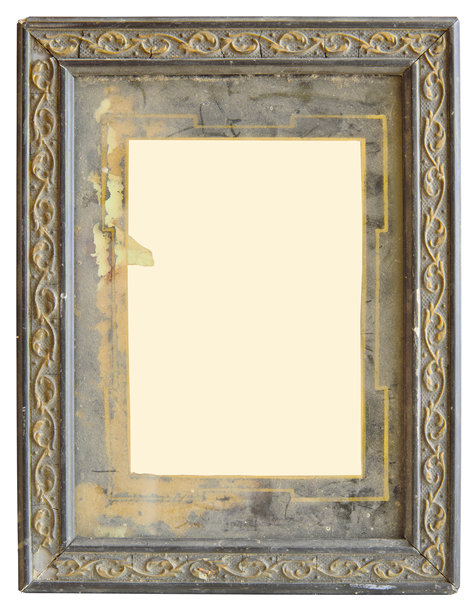 复古磨损的空相框。非常多尘的物品，约1910年。可供放置您的照片、画作或文字。背景为白色。图片下载