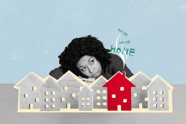 美国女孩沮丧的合成照片拼贴，躺在城市平坦建筑上，反映移民和难民的家庭搬迁，背景为涂鸦风格。图片下载