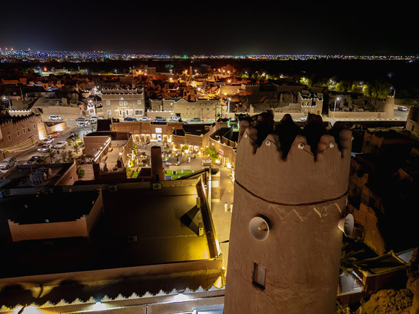 从清真寺塔楼俯瞰沙克拉文化村的无人机航拍照片图片下载