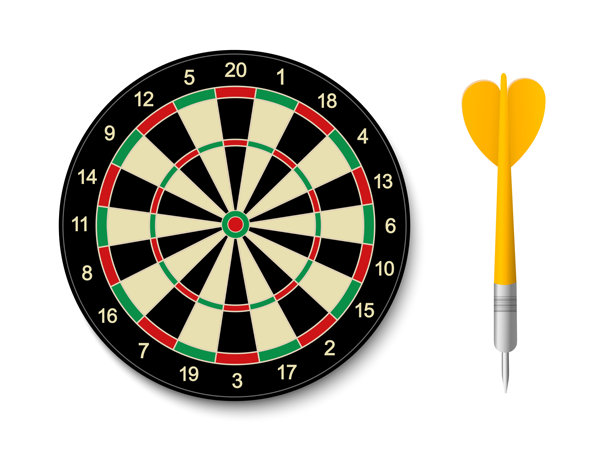 飞镖的矢量插图，这是一项精确的体育运动，涉及将飞镖投掷到圆形靶盘上。图片下载
