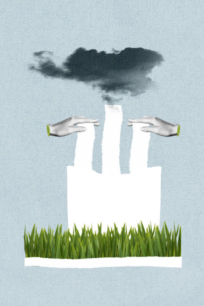 趋势艺术横幅草图 3D 照片拼贴工厂烟囱排放对环境污染的损害手持封面气味意识图片下载