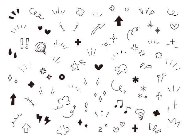手绘风格涂鸦矢量素材集 插图 箭头 心形 云朵 线条图案 符号 装饰 图标图片下载