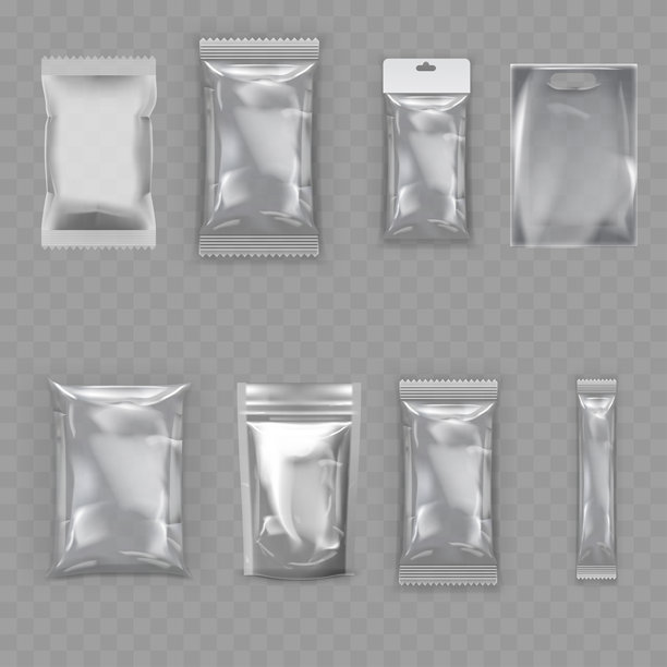 透明空白包装袋模型套件 - 真实感袋子。矢量图图片下载