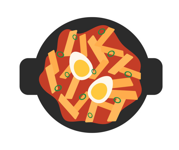 韩国食品元素。炒年糕。亚洲美食。矢量平面插图。图片下载