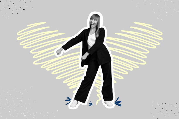 情人节庆祝活动的快乐男女跳舞，心形图标的全3D照片趋势图像拼贴，适合博客反馈。图片下载